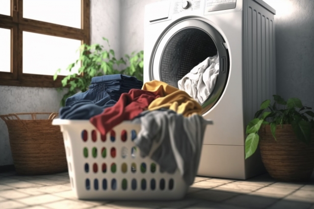洗濯物と洗濯機の画像